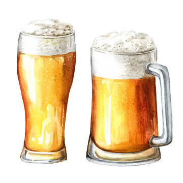 Beer, Octoberfest concept. Hand drawn watercolor illustration isolated on white background