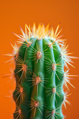 Exotischer Grüner Kaktus auf Terrakotta-Hintergrund
