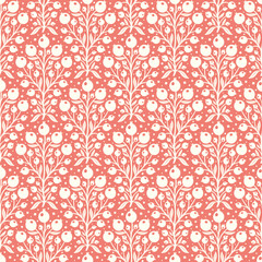 Hand drawn decorative doodle berries seamless pattern, silhouette scandinavian simple flower texture - 719252487