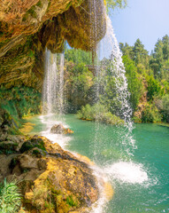 Waterfall Molino de San Pedro, Cabriel river, Sierra de Albarracín, Teruel, Aragón, Spain, Europe © Alejandro Vicente