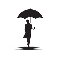 Weathering Storms: Person with Umbrella Silhouette Series Symbolizing Resilience Amidst Rainy Challenges - Person with Umbrella Illustration - Person with Umbrella Vector - Person Silhouette
