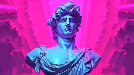 A vaporwave background concept that incorporates classical statues and distortions of their sculptures.