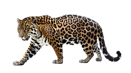 Large Leopard Walking Across White Background