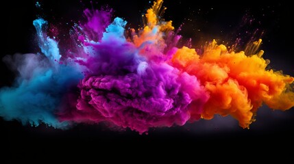 During the happy holi festival, there was a colorful powder explosion.