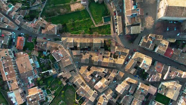 Aerial drone video footage of Valldemossa Chopin village in Palma de Mallorca Spain