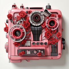 Fototapeta premium Vintage Pink Camera Decorated with Floral Elements