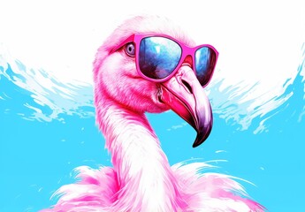 Flamingo. Close-up portrait of a flamingo. A fictional character for advertising and marketing. Humorous character for cover, card, postcard, interior design, banner, poster, brochure or presentation.