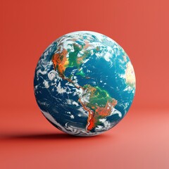 Obraz premium Earth Icon Sign Design Red Background, 3d illustration