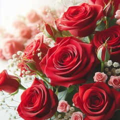 Red roses flower bouquet on white background