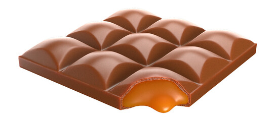 Chocolate bar with caramel filling. Isolated on white background. 3d illustration.