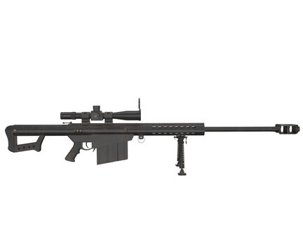 3d rendering long range barrett m82 rifle isolated on transparent background