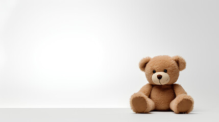 Brown teddy bear. Plain white background.