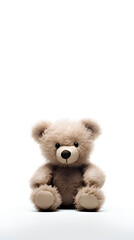 Brown teddy bear. Plain white background.