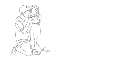 Father and daughter line art style vector illustration. Family illustration. Father's Day. line art drawing. Vector illustration.