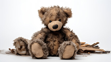 Brown teddy bear. Plain white background.