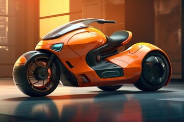 Close up custom motorbike on dark background, Futuristic sci-fi cyberpunk sports bike motorcycle with neon lights, Ai generated