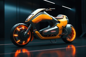 Futuristic sports bike in cyberpunk style, 3D rendering of a custom motorcycle, Ai generated Ai generated