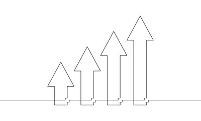 Continuous one line drawing of growth graph. Illustration vector of business icon. Single line art of arrow up. Sign symbol of increasing arrow. Bar chart 