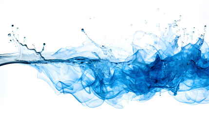 water splashes and drops isolated on white background. Abstract background with blue water, water splash element with white backgroundAI generated - obrazy, fototapety, plakaty