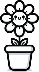 Daisy with happy expression in a pot clip art illustration isolated on transparent background for sticker or children book illustration