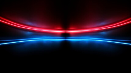 A black background is highlighted by red and blue neon lights.