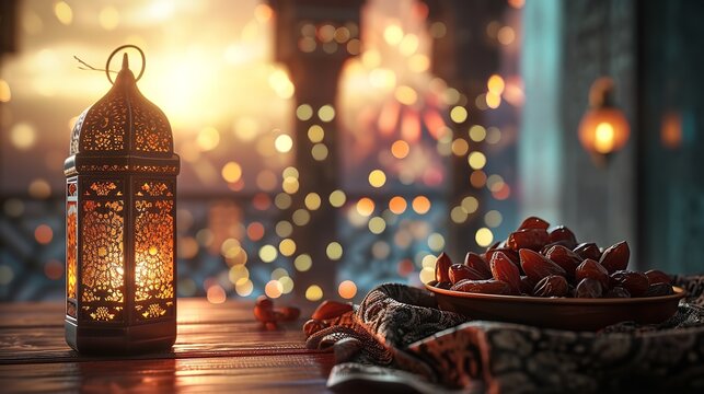 Ramadan concept dates cloce up in the foregro