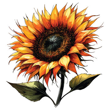 Sunflower in watercolor art style clip art illustration isolated on transparent background