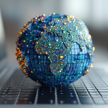Laptop Network Around Earth Globe 3D, 3d  illustration
