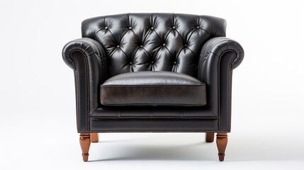 Classic armchair in black leather isolated on white background