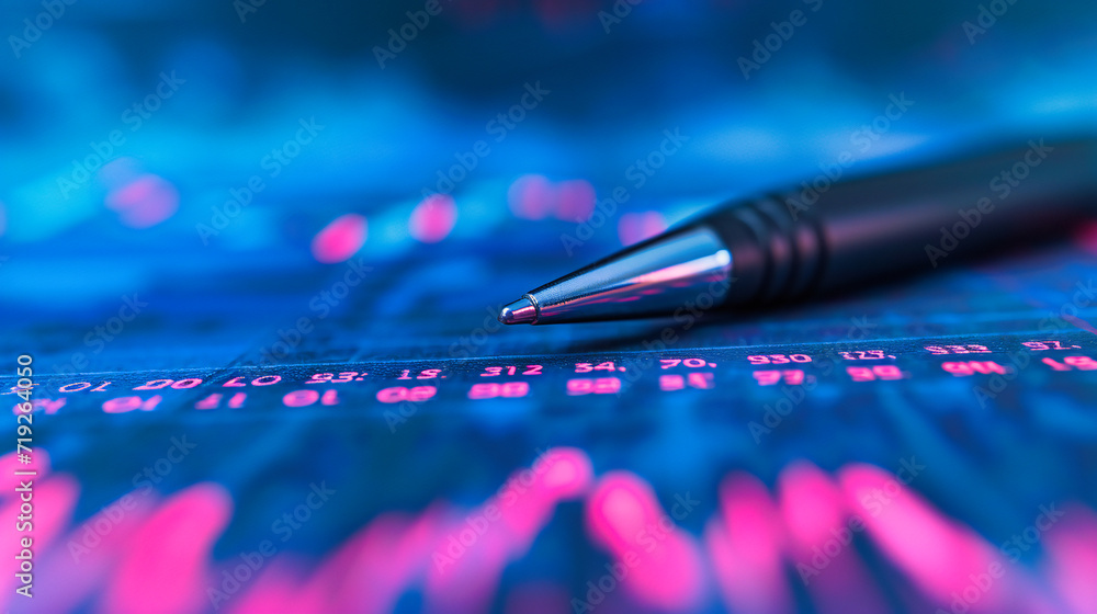 Poster high-tech computer technology, electronic keyboard with colorful led lights and dark background