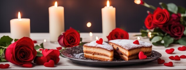 Obraz na płótnie Canvas table setting for dating. saint valentine's day love concept with hearts and candles