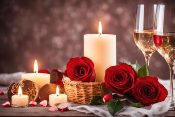 Obraz na płótnie Canvas table setting for dating. saint valentine's day love concept with hearts and candles