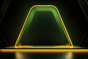 Abstract round podium illuminated with green neon lights