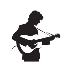 Silhouetted Sonnets: Person with Guitar Silhouettes Composing Sonnets of Emotional Depth through Musical Shadows - Person with Guitar Illustration - Person Holding Guitar Vector - Person Silhouette
