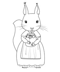 squirrel. For coloring book pages.  For coloring book pages. Outline drawing. Lessons for kids. Natural history and botany. drawing lessons for adults and children. Black and white drawing.