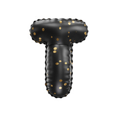 3D black helium balloon with golden polka dot pattern letter T