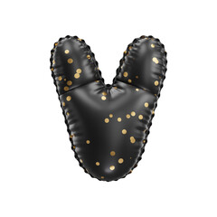 3D black helium balloon with golden polka dot pattern letter V