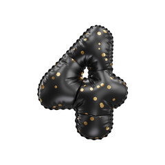 3D black helium balloon with golden polka dot pattern number 4
