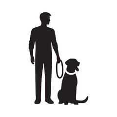 Petal and Paws: Person with Dog Silhouette Showcasing the Floral Dance of Connection Between Person and Dog - Pet Silhouette - Person with Dog Illustration - Person with Dog Vector
