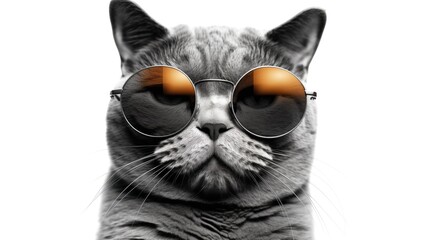 cat  with Sunglasses on isolated white background, funny animal, cur cat portrait, rich, money,  - obrazy, fototapety, plakaty