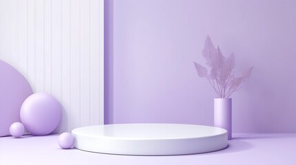 light purple and white Podium cylinder, minimal podium, wall, wallpaper, purple lleaves
