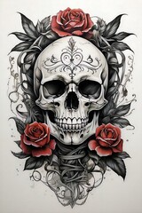 skull with wings and rose