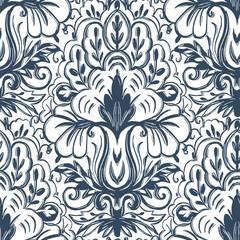 Black and white seamless pattern with Paisley print in a retro style. Vector