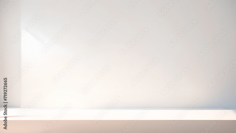 Sticker minimalistic simple light pearl background for product presentation. incident light from the window 