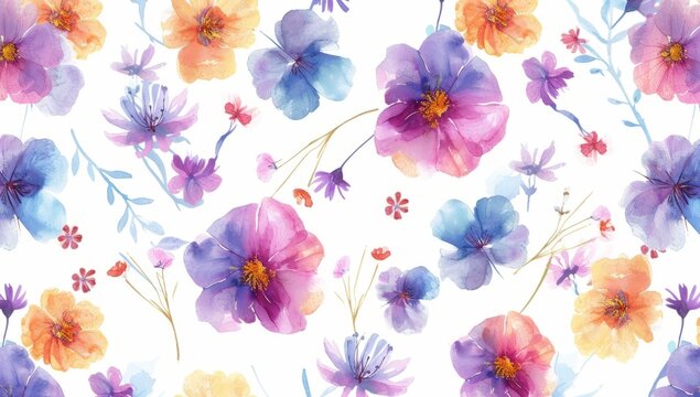 watercolor floral pattern on white background Generative AI