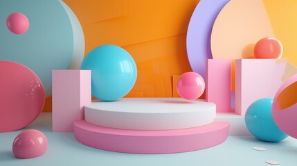 colored podium geometric shapes, white circle, graphic design, white circle