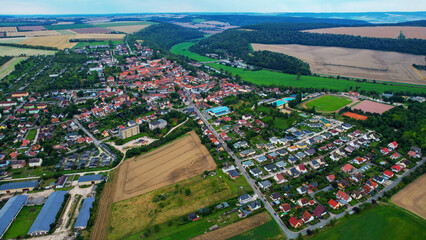Fototapeta na wymiar Aerial view around the old town Nebra in Germany on a cloudy day in summer
