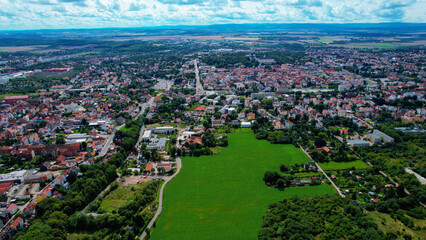 Aerial view around the old town Gotha in Germany on a cloudy day in summer
