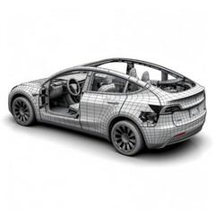 Fototapeta premium Technical Drawing Electric Car Equipped Wheel, 3d illustration