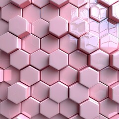 Three Dimensional Render Pink Colored Hexagons, 3d  illustration